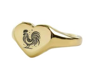 LKBEADS Anillo de pollo con forma de corazón | Plata de ley 925 chapada en oro | Joyería de regalo, anillo de sello de estilo vintage, joyería hipoalergénica hecha a mano |LK_PDR_01006_11