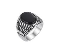 LKBEADS Anillo de sello de herencia turca vintage, acero inoxidable 316L, chapado en plata, tamaño ajustable, joyería con piedra de cristal para toda ocasión | LK_SLF_CHR_0123