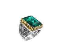 LKBEADS Anillo de sello Royal Heritage con granate, acero inoxidable 316L, chapado en plata, tamaño ajustable, joyería con piedra de granate verde para toda ocasión | LK_SLF_CHR_0173_RJ