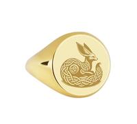 LKBEADS Anillo de zorro fénec en plata de ley 925 | Anillo chapado en oro | Anillo de sello redondo de 14 x 14 mm | Tallas de banda: EE. UU. 5-12,5 | Avelaibal | LKDR_0085