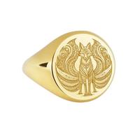 LKBEADS Anillo de zorro Kitsuna en plata de ley 925 | Anillo chapado en oro | Anillo de sello redondo de 14 x 14 mm | Tallas de banda: EE. UU. 5-12,5 | Avelaibal | LKDR_0140