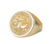 LKBEADS Anillo Diana grabado a mano en plata de ley 925 | Anillo chapado en oro | Anillo de sello redondo de 15 x 15 mm | Tallas de banda: EE. UU. 5-12,5 | Avelaibal | LKDR_0709