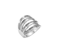 LKBEADS Anillo llamativo de banda en capas, acero inoxidable 316L, chapado en plata, tamaño ajustable, joyería para toda ocasión | LK_SLF_CHR_0556