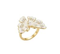 LKBEADS Anillo llamativo de flor de mariposa blanca, acero inoxidable 316L chapado en oro, tamaño ajustable, joyería con piedra de perla de agua dulce, anillos para toda ocasión | LK_SLF_CHR_0302_RJ