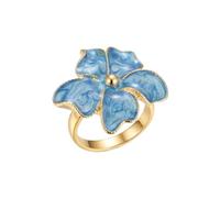 LKBEADS Anillo llamativo floral de cinco pétalos, acero inoxidable 316L chapado en oro, tamaño ajustable, joyería para toda ocasión | LK_SLF_CHR_0391_L