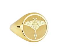 LKBEADS Anillo Luna Moth de plata de ley 925 | Anillo chapado en oro | Anillo de sello redondo de 14 x 14 mm | Tallas de banda: EE. UU. 5-12,5 | Avelaibal | LKDR_0110