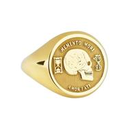 LKBEADS Anillo Memento Mori de plata de ley 925 | Anillo chapado en oro | Anillo de sello redondo de 14 x 14 mm | Tallas de banda: EE. UU. 5-12,5 | Avelaibal | LKDR_0156