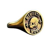 LKBEADS Anillo Memento Mori de plata de ley 925 | Anillo chapado en oro | Anillo de sello redondo de 15 x 15 mm | Tallas de banda: EE. UU. 5-12,5 | Avelaibal | LKDR_0731