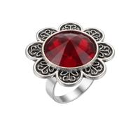 LKBEADS Anillo redondo solitario floral de acero inoxidable 316L chapado en plata, tamaño ajustable, con piedra de granate rojo, ideal para cualquier ocasión | LK_SLF_CHR_0535_RJ