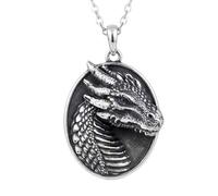 LKBEADS Cabeza de dragón de plata de ley 925 en marco ovalado |LK_NLC_02638 | plated round engraved sun charm with 18 inch cable chain minimalist celestial jewelry polished finish 22