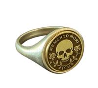 LKBEADS Calavera Memento Mori de plata de ley 925 | Anillo bañado en plata | Anillo de sello redondo de 15 x 15 mm | Tallas de banda: EE. UU. 5-12,5 | Avelaibal | LKDR_0793