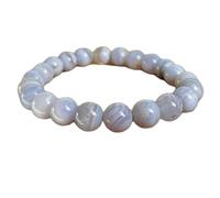 LKBEADS Calcedonia natural de 8 mm | Piedra redonda de corte liso | Piedra de color azul | Pulsera elástica energética | Pulsera curativa | Joyería hecha a mano | LK_WOSB_00103_8