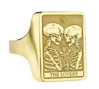 LKBEADS Carta del Tarot de los Enamorados en Plata de Ley 925 | Anillo bañado en oro | Anillo de sello rectangular de 16 x 12 mm | Talla de banda: US 5-12.5 Avelaibal | LKDR_0262