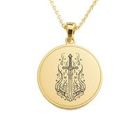 LKBEADS Colgante con grabado de espada mágica, forma redonda, hecho en plata de ley 925, chapado en oro, con cadena de cable de 45 cm. Joyería hecha a mano para hombres y mujeres | LKD_EGP_00917