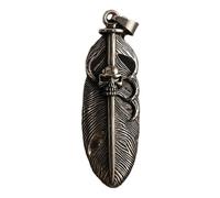 LKBEADS Colgante de acero inoxidable con forma de calavera, espada y pluma, 55 x 18 mm, chapado en plata, hecho a mano para hombres y mujeres, símbolo de poder, joyería con significado