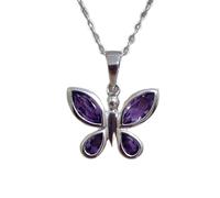 LKBEADS Colgante de amatista natural facetada en forma de marquesa y pera de 20 x 14 mm, color morado. Collar de mariposa de plata de ley 925 con cadena tipo cable de 45 cm. Paz, sanación espiritual,