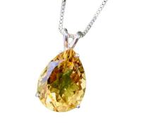LKBEADS Colgante de citrino natural amarillo facetado de 16 x 12 mm, en plata de ley 925, con cadena de 45 cm. Regalo para el chakra del plexo solar, riqueza, éxito y felicidad. Joyería | gmpd_0263