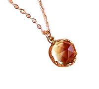 LKBEADS Colgante de citrino natural de 10 mm, redondo, facetado y naranja, en plata de ley 925, con cadena de cable de 45 cm. Regalo para la riqueza, el éxito y la felicidad, para el chakra del plexo