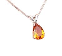 LKBEADS Colgante de citrino natural de 10 x 7 mm con forma de pera naranja facetada. Collar de plata de ley 925 con forma de pera y cadena tipo cable de 45 cm. Regalo para la riqueza, el éxito y la
