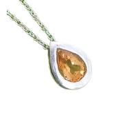 LKBEADS Colgante de citrino natural de 8 x 6 mm con forma de pera naranja facetada. Collar de plata de ley 925 con forma de pera y cadena tipo cable de 45 cm. Regalo para la riqueza, el éxito y la