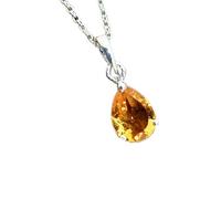 LKBEADS Colgante de citrino natural de 9 x 7 mm con forma de pera naranja facetada. Collar de plata de ley 925 con forma de pera y cadena tipo cable de 45 cm. Regalo para la riqueza, el éxito y la