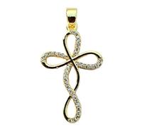 LKBEADS Colgante de cruz infinita | con circonita cúbica, fabricado en acero inoxidable | chapado en oro, 32 x 19 mm | joyería inspirada en el poder, amuleto energético | LK_CHP_0098_W