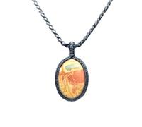 LKBEADS Colgante de hilo de piedra preciosa rodocrosita natural, forma ovalada, con cadena de cordón de cuero, joya artesanal de amor y autocuración |LK_SGMP_0412