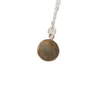 LKBEADS Colgante de labradorita natural de 11 mm, redondo, liso y gris, en plata de ley 925, con cadena de cable de 45 cm. Transformación, protección, intuición, energía psíquica, regalo | gmpd_0105