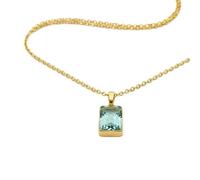 LKBEADS Colgante de latón con gema de turmalina azul natural, forma de cojín, con cadena de eslabones, equilibrio energético, estabilidad emocional, joyería hecha a mano |LK_SGMP_0179