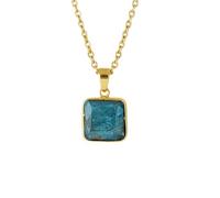 LKBEADS Colgante de latón con gema de turmalina azul natural, forma de cojín, con cadena de eslabones, equilibrio energético, estabilidad emocional, joyería hecha a mano |LK_SGMP_0176
