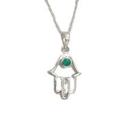 LKBEADS Colgante de mano de Fátima (23 x 11 mm), redondo, liso y verde, en plata de ley 925 con cadena de 45 cm. Ideal para la sabiduría, el amor, la armonía y la curación de chakras del corazón. |
