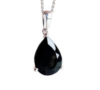 LKBEADS Colgante de ónix negro natural facetado en forma de pera de 15 x 11 mm, en plata de ley 925, con cadena de cable de 45 cm. Joya espiritual con energía curativa, regalo para mujer | gmpd_0317