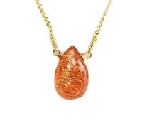 LKBEADS Colgante de pera naranja lisa de piedra solar natural de 15 x 11 mm, collar de pera de plata de ley 925 con cadena de cable de 45 cm, joyería espiritual de energía curativa, regalo para mujer
