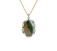 LKBEADS Colgante de piedra de sangre natural en plata de ley 925, forma ovalada, con cadena de eslabones, que aumenta la fuerza. Joyería artesanal tipo medallón |LK_SGMP_0001
