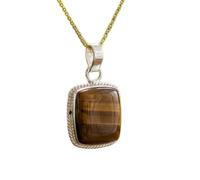 LKBEADS Colgante de plata de ley 925 con piedra preciosa ojo de tigre natural, forma cuadrada, con cadena de eslabones, potente protección, joya hecha a mano |LK_SGMP_0136
