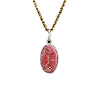 LKBEADS Colgante de rodocrosita natural en plata de ley 925, forma ovalada, con cadena de eslabones. Joya artesanal con símbolo de amor y autocuración | LK_SGMP_0122