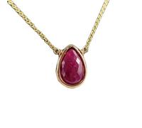 LKBEADS Colgante de rubí natural facetado en forma de pera, 10 x 8 mm, color rojo, en plata de ley 925, con cadena de cable de 45 cm. Amor, pasión, energía, fuerza, vitalidad, regalo para mujer.