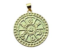 LKBEADS Colgante de rueda budista Ashtamangala | Fabricado en acero inoxidable | Chapado en oro, 25 mm | Disco astrológico, amuleto de joyería astrológica | LK_CHP_0184_w