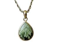 LKBEADS Colgante de serfnita natural en plata de ley 925 con forma de pera y cadena de eslabones. Joyería artesanal para sanación profunda. Medallón para sanación profunda |LK_SGMP_0041