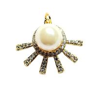 LKBEADS Colgante de sol | con perla de agua dulce, fabricado en acero inoxidable | chapado en oro, 25 x 22 mm | joyería de amanecer, dije de positividad | LK_CHP_0123_W