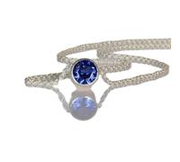 LKBEADS Colgante de tanzanita natural de 12 mm, redondo, liso, blanco y azul, en plata de ley 925, con cadena tipo cable de 45 cm. Transformación, intuición, mayor conciencia | gmpd_0020