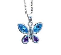 LKBEADS Colgante de topacio azul y amatista natural de 20 x 14 mm, facetado en forma de marquesa y pera, azul y morado. Collar de mariposa en plata de ley 925 con cadena tipo cable de 45 cm. Energía