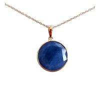 LKBEADS Colgante de zafiro natural azul facetado de 16 x 16 mm, redondo, en plata de ley 925, con cadena de cable de 45 cm. Sabiduría, realeza, verdad, espiritualidad, regalo | gmpd_0246