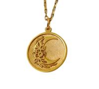 LKBEADS Colgante floral de luna creciente en plata de ley 925 |LK_NLC_01570 | necklace with 18 inch cable chain 24mm disc pendant 1.5mm thick polished faith inspired religious jewelry