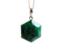 LKBEADS Colgante hexagonal de esmeralda natural de 17 x 17 mm con facetas verdes. Collar hexagonal de plata de ley 925 con cadena de cable de 45 cm. Regalo para la sabiduría, el amor, la armonía y la