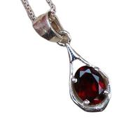 LKBEADS Colgante ovalado de granate natural rojo facetado de 10 x 8 mm, plata de ley 925, cadena de cable de 45 cm, protección energética, pasión, chakra raíz, regalo para mujer.