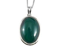 LKBEADS Colgante ovalado de ónix natural de 38 x 26 mm, liso y verde, en plata de ley 925, con cadena de cable de 45 cm. Regalo para el chakra raíz, protección y conexión a tierra | gmpd_0077