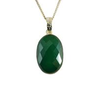 LKBEADS Colgante ovalado de ónix natural facetado verde de 32 x 19 mm, plata de ley 925, cadena de cable de 45 cm, protección de fuerza, conexión a tierra, chakra raíz, regalo | gmpd_0073