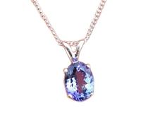 LKBEADS Colgante ovalado de tanzanita natural facetada de 8 x 6 mm en plata de ley 925 con cadena de cable de 45 cm. Transformación, intuición, conciencia superior, espiritualidad | gmpd_0007