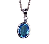 LKBEADS Colgante ovalado de topacio azul natural de 20 x 10 mm, facetado, en plata de ley 925, con cadena de cable de 45 cm. Joya espiritual con energía curativa, regalo para mujer | gmpd_0217